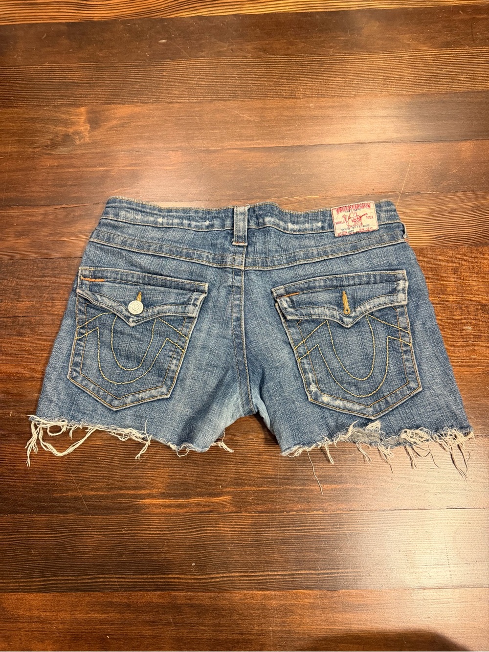 True Religion Made in USA Distressed Cutoff Denim Shorts Size 32 Raw Hem